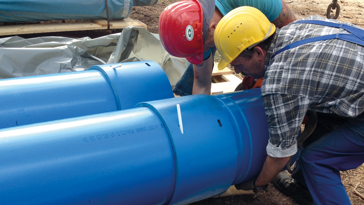 Installation of a PVC Noresta pipe on the site
